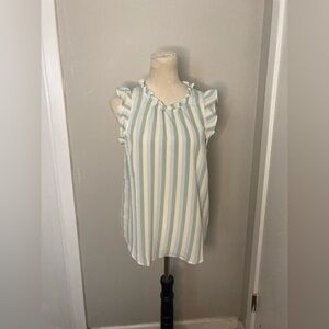 Lauren Conrad Blue, White and Green Striped Blouse